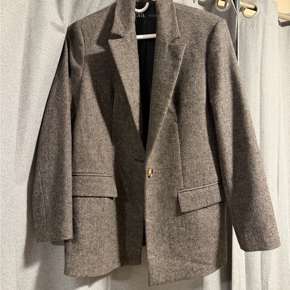Gray Blazer with Gold Button